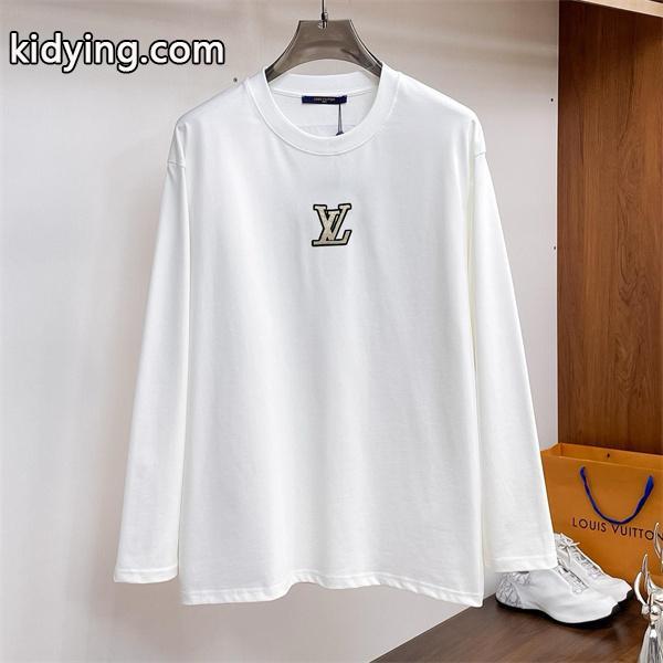 LOUIS VUITTON 偽物エレガントデザイン ホワイト 長袖Tシャツ ゴールドロゴ刺繍 ルイヴィトン-0