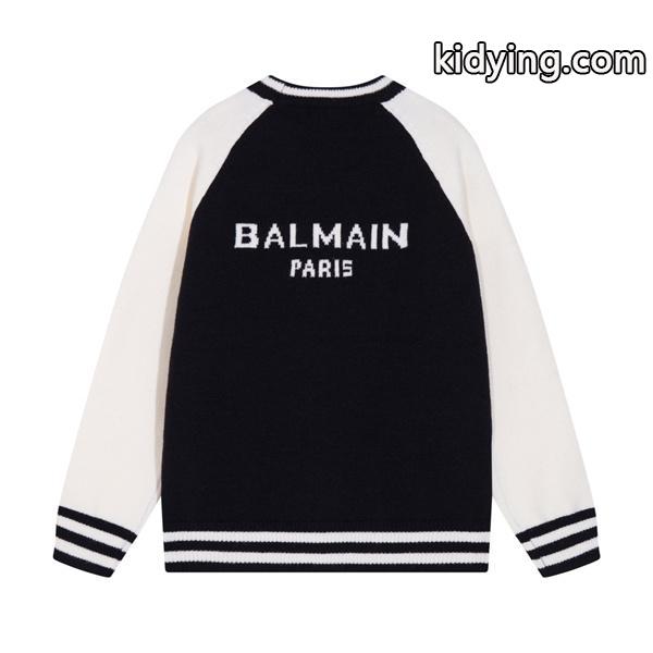 BALMAIN コピー 秋冬 スポーティ 定番 ブラック × ホワイト ベースボール風 ニットセーター バルマン-1