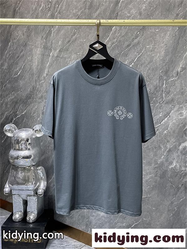 ホワイト 半袖Tシャツ Chrome Hearts クロムハーツ コピー 胸元サークルロゴ クルーネック シンプルカジュアル-5