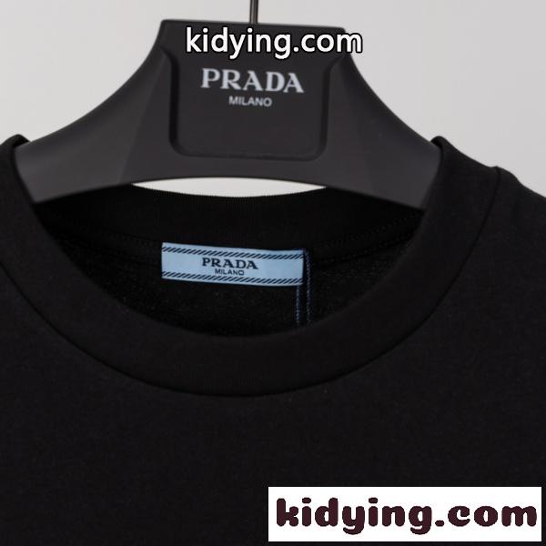 PRADA プラダ メンズ 半袖Tシャツ ポケット付き 三角ロゴ 無地 コットン ミニマル 上品 定番 快適-3