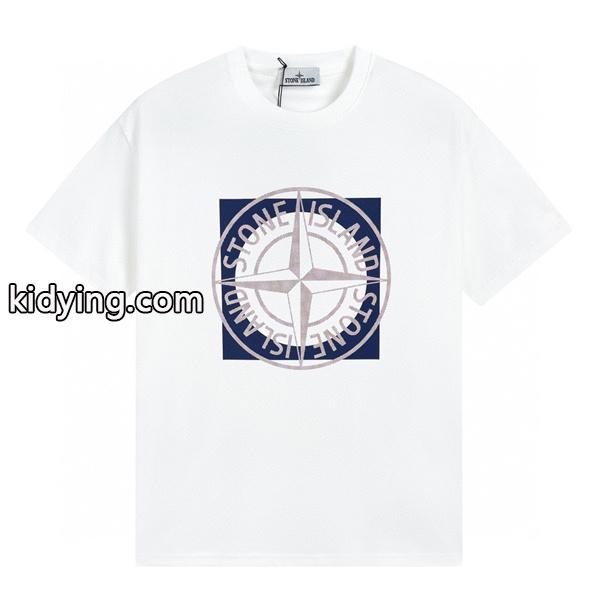 ストーンアイランド スーパーコピー Tシャツ ホワイト グリーンロゴ シンプルデザイン メンズ ファッションSTONE ISLANDスーパーコピーブランド激安通販 専門店-0