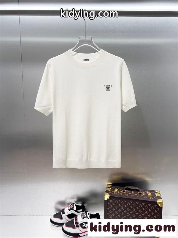 サマーニット風 ロゴワンポイント クルーネック きれいめカジュアル CELINE セリーヌ コピー 半袖Tシャツ-1