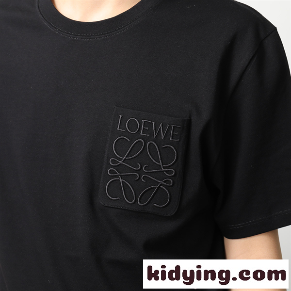 LOEWE コピー ロエベ 半袖Tシャツ H526Y22XBC ブラック エンボスロゴ ポケットデザイン クルーネック 上質コットン ミニマル高級 メンズ-2