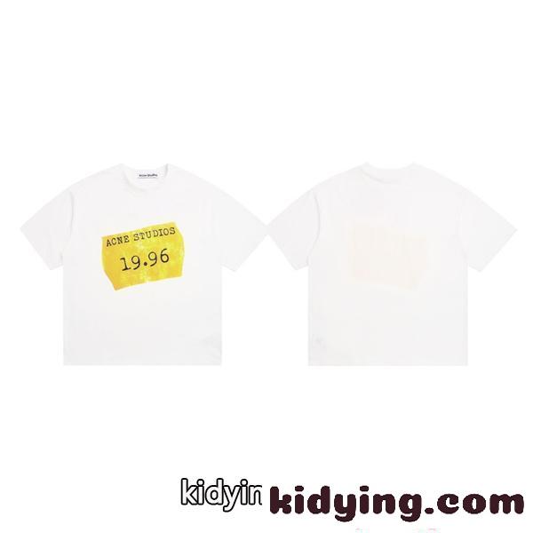 ペイント カップルTシャツ ホワイト 半袖 Acne プリント アクネストゥディオズ コピー 韓国風-1