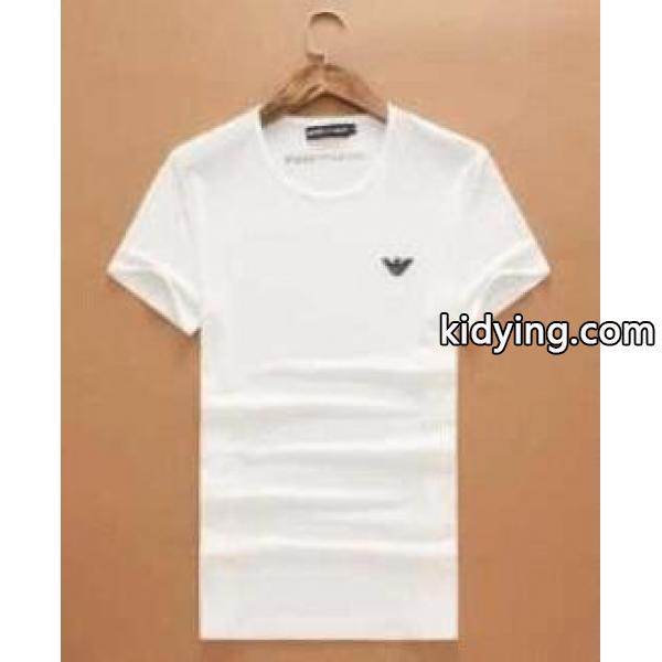 シンプルなアルマーニＴシャツ通販半袖左胸ロゴありARMANIクールネックインナートップス2色可選-1