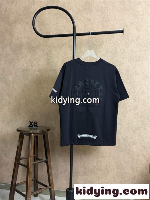 Tシャツ クロムハーツ コピー 半袖 無地 胸元刺繍 袖ロゴ ベーシック Chrome Hearts ブラック ホワイト グレン-4