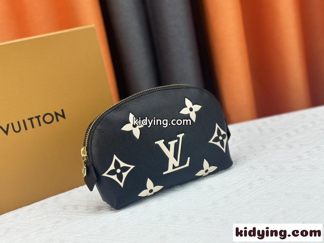ミニコスメポーチ ブラック ホワイトプリント Louis Vuitton ゴールドジッパー 軽量 コンパクト ルイヴィトン-1