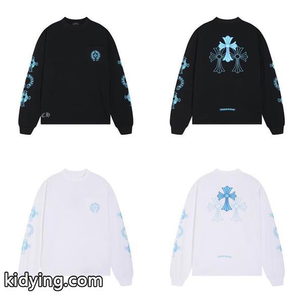 CHROME HEARTS スーパーコピー クールライト ブルーアクセント 長袖Tシャツ クロスプリントデザイン クロムハーツ-0