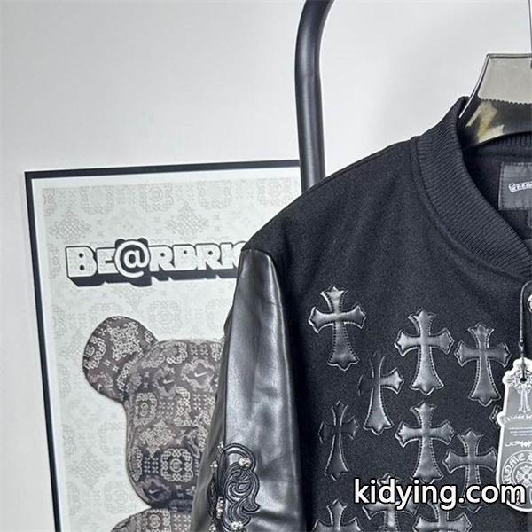 CHROME HEARTS コピー 上品 重厚 レザースタジャン クロス刺繍 ブラック クロムハーツ-2