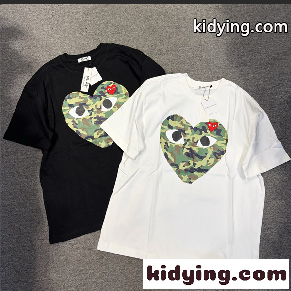 コムデギャルソン プレイ COMME des GARÇONS PLAY Tシャツ 半袖 迷彩ハート カモフラージュ 激安 ビッグロゴ インパクト ペア対応 男女兼用 コットン 白 黒-0