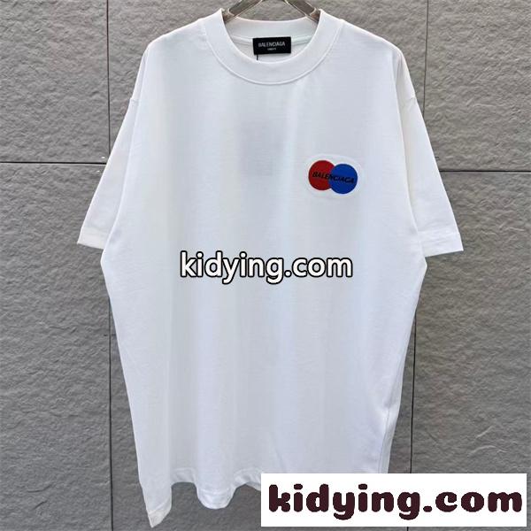 ホワイト グラフィックTシャツ BALENCIAGA バレンシアガ コピー 胸元カラーロゴ 背面ビッグレタリング 半袖 ワイドフィット-0