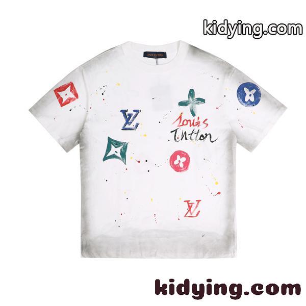 ペイントスプラッシュ 半袖Tシャツ Louis Vuitton マルチカラーLVプリント ルイヴィトン コピー ブラック ホワイト クルーネック-2