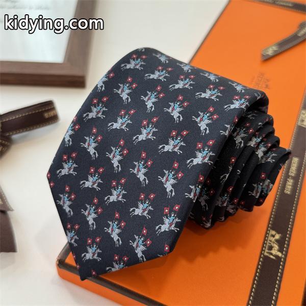 エルメスHermes激安メンズ手工縫製シルクネクタイ斜纹真丝动物柄遊び心デザインフランス製幅7cm-2
