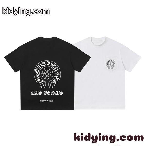 半袖Tシャツ ポケットTシャツ ブラック ホワイト 胸ポケットロゴ バックプリント クロムハーツ コピー クルーネック Chrome Hearts デイリー-0