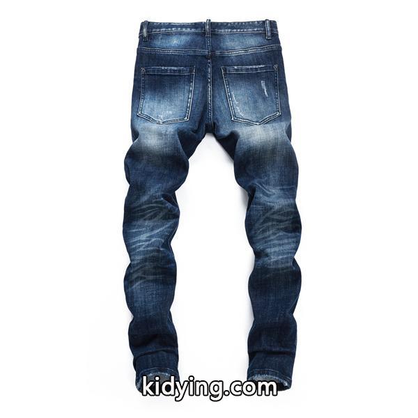 Dsquared2 激安 ダメージデニム メンズ ジーンズ ヴィンテージ加工 ストレッチ スリムフィット カジュアルパンツ-1