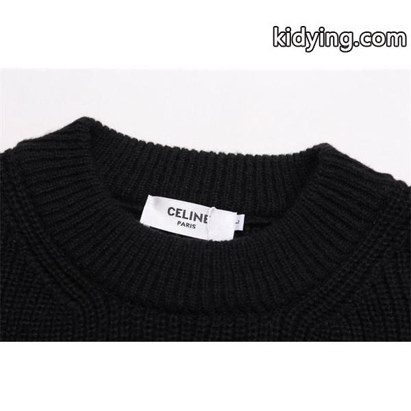 高級感漂うブラックカラー 最新コレクション ロゴ刺繍 クルーネック セリーヌ CELINE コピー セーター-1