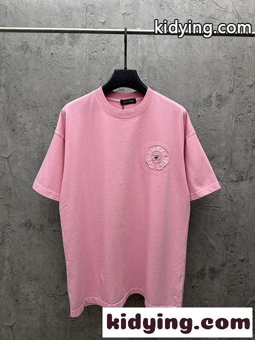 半袖Tシャツ Chrome Hearts クロムハーツ コピー フローラルクロスバックロゴ ゴシックレタリング クルーネック ゆったりシルエット-5