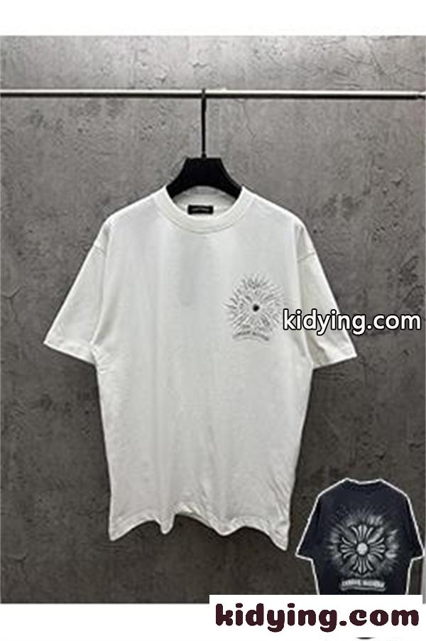 ブラック 半袖Tシャツ Chrome Hearts マルチカラークロスプリント クロムハーツ コピー ペイントスプラッシュ クルーネック ゆったりシルエット-1