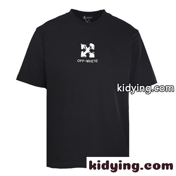 OFF-WHITE オフホワイト コピー スプレーロゴデザイン 半袖クルーネックTシャツ ブラック-0