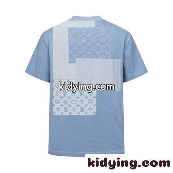 ブルー モノグラムパネル切替 クルーネック ポケットディテール 柔らかニット Tシャツ LOUIS VUITTON ルイヴィトン コピー-1