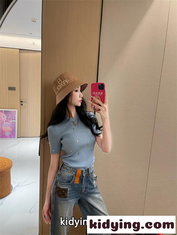 デニムパンツ レディース ルイヴィトン コピー ハイウエスト ワイドレッグ 美脚効果 カジュアル LOUIS VUITTON-1