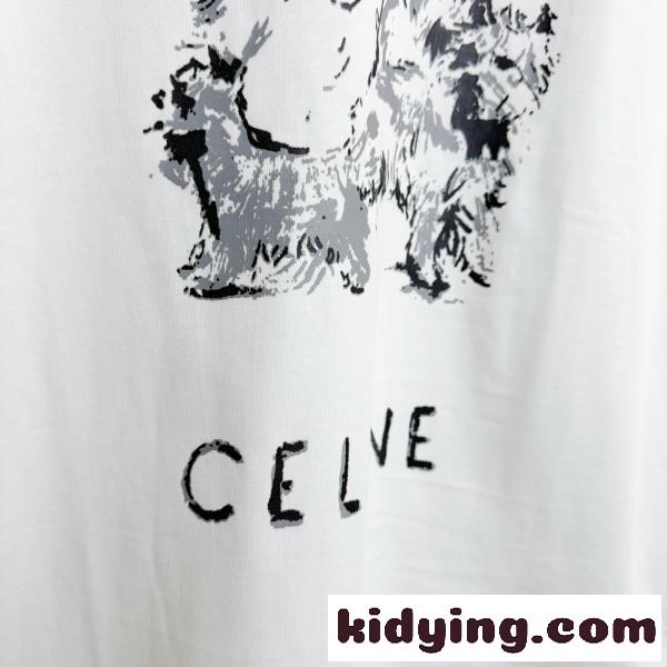 CELINE セリーヌ 2026新作 ドッグプリント 半袖Tシャツ オーバーサイズ コットン クルーネック 人気-4