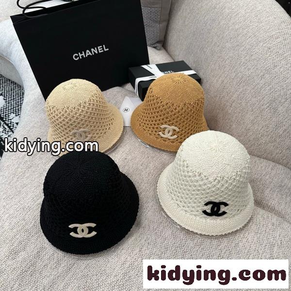 2026新作 CHANEL シャネル 透かし編みバケットハット レディース サマーニット帽 軽量通気性 ワイドブリム ココマークデザイン-3