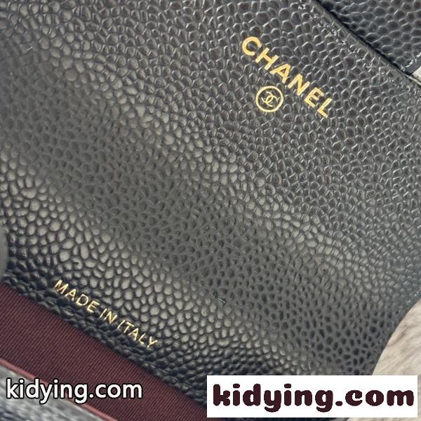 2026新作 CHANEL シャネル コピー クラシックカードケース レディース キャビアスキン 羊皮 ココマーク ブラック 大小球纹 ミニウォレット P80819-6