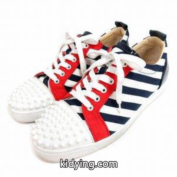 Christian louboutin クリスチャンルブタン スニーカー ローカット Louis Junior ルイスジュニア スパイク スタッズ ボーダー キャンバス エナメル 靴 ネイビー ☆激安& 通販-0