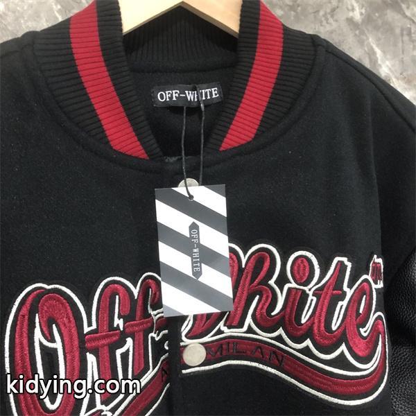 ブラック × レッド ベースボールジャケット Off-White コピー 2025秋冬注目スタイル 当店イチオシ オフホワイト-1