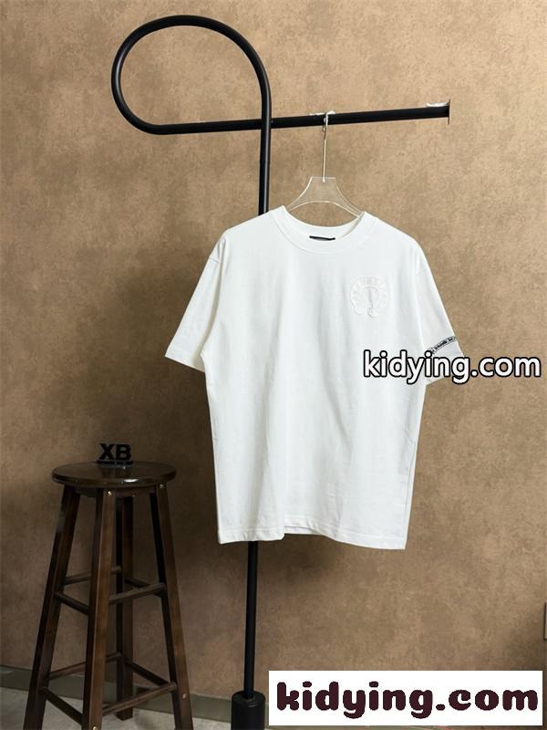 Tシャツ クロムハーツ コピー 半袖 無地 胸元刺繍 袖ロゴ ベーシック Chrome Hearts ブラック ホワイト グレン-5