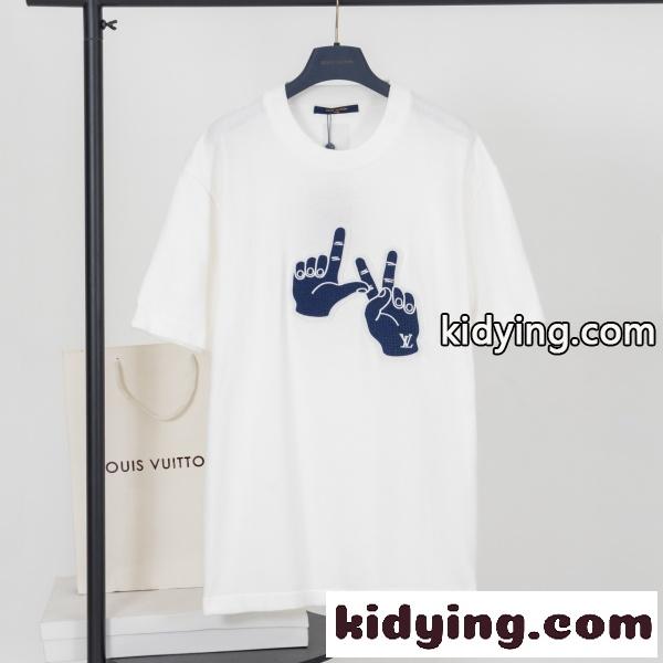 LOUIS VUITTONコピー 2026新作 ハンドサイン刺繍ニットTシャツ 半袖 クルーネック カジュアル-1
