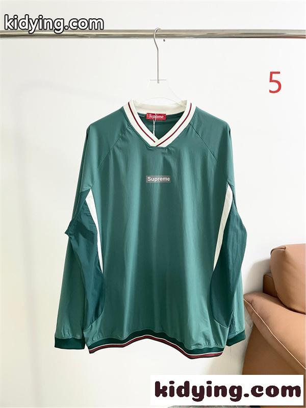 配色プルオーバー シュプリーム コピー 長袖Tシャツ Vネック ブルーグレー 切替デザイン デイリー Supreme 人気 美潮 復古スポーツ-9