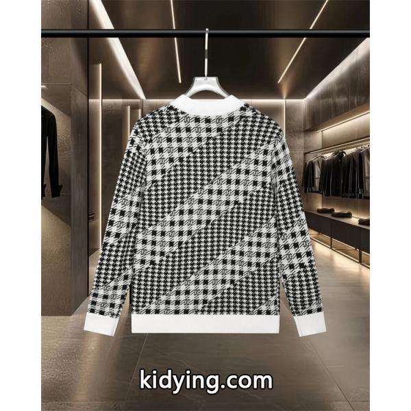 FENDI フェンディ コピー ニット メンズ チェック調 ブラック クラシック 長袖-1