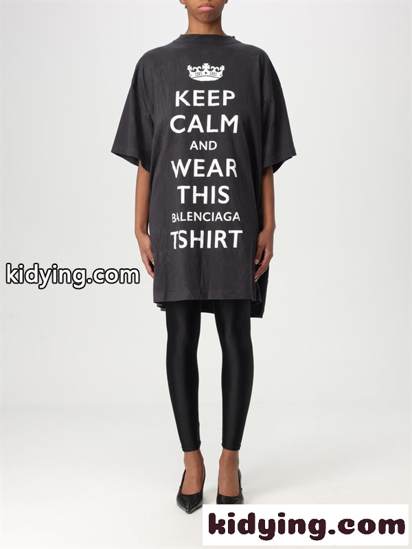 Balenciaga コピー バレンシアガ 26FW 半袖Tシャツ クラウンロゴ 縦配置プリント クラック加工 グラフィックデザイン オーバーサイズ モード系-2