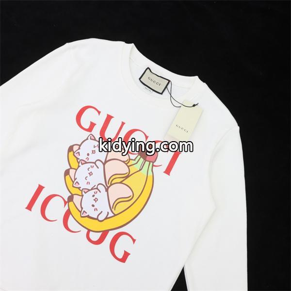 グッチ 偽物 人気爆発 ICCUG バナナキャット プリント スウェット トレーナー ホワイト おすすめ GUCCI-1