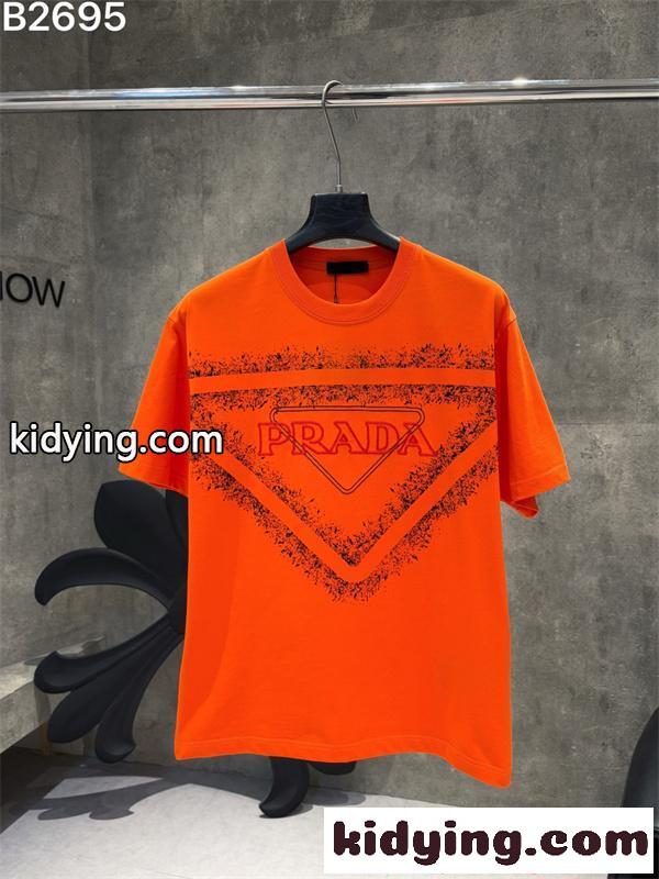 話題独占 オレンジ ホワイト ストリートモード PRADA プラダ コピー 半袖 Tシャツ-4