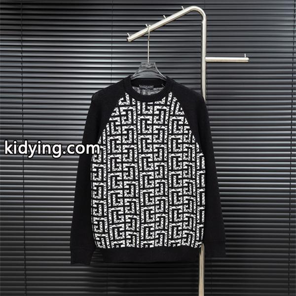 ブラック × ホワイト ジオメトリックロゴ ニットセーター バルマン BALMAIN コピー 秋冬 注目-0