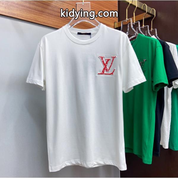 ルイヴィトンLOUIS VUITTONルイヴィトンコピー通販の赤色のメンズ通学通勤クルーネック半袖Tシャツ-0