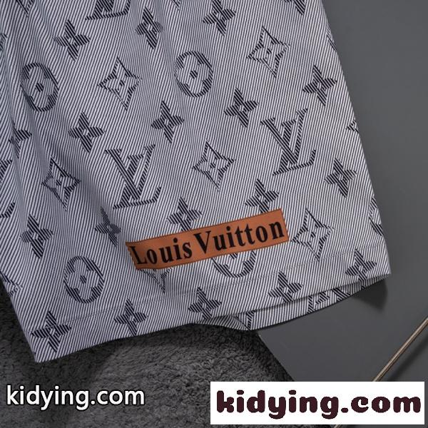 グレーストライプ総柄モノグラム速乾ハーフパンツ Louis Vuitton 激安 ホワイト切替ドローコード仕様 ルイ・ヴィトン夏用ビーチショーツ-1