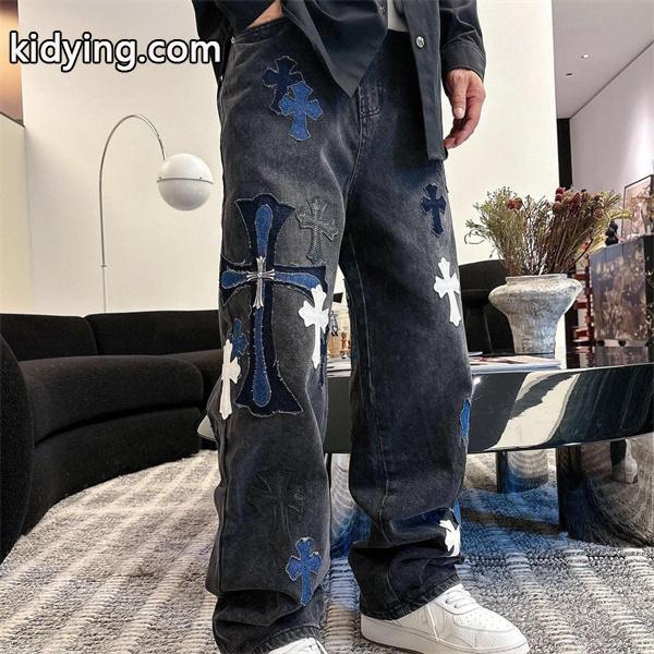 2025秋冬限定 ブラック ブルー ホワイト クロス刺繍デザイン Chrome Hearts クロムハーツ 偽物 デニムパンツ-0