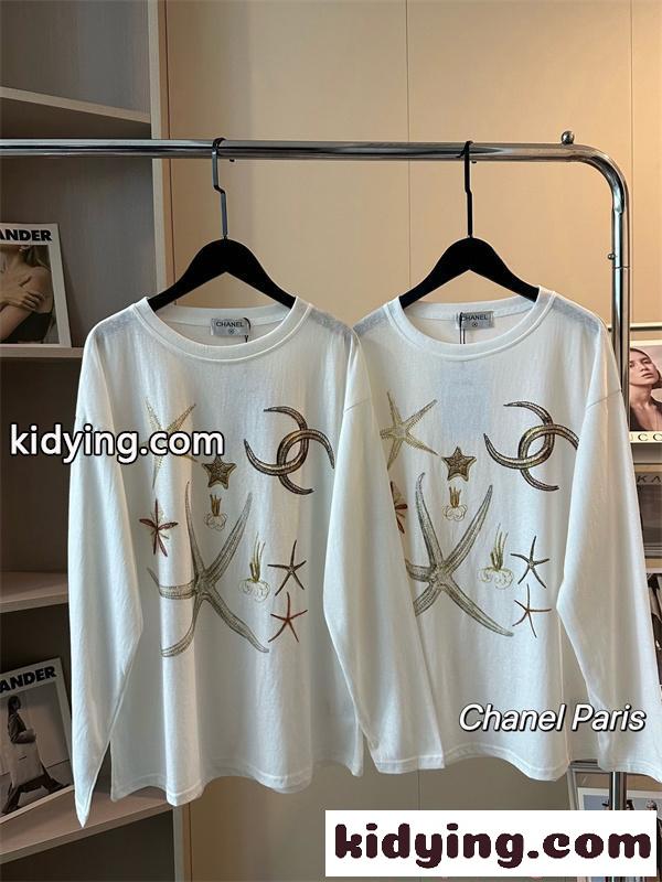 CHANEL 激安 ホワイト ロングスリーブ シャネル 海モチーフ キラキラ ビジューデザイン 偽物-4