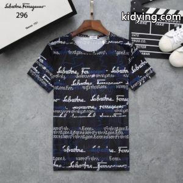 FERRAGAMO超激得大人メンズ高品質tシャツ英字プリント夏物美しいライン黒白赤色フェラガモ 激安-0