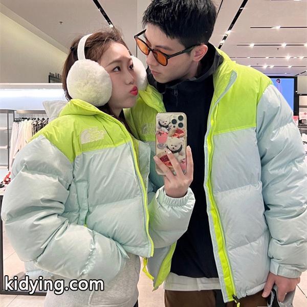 The North Face スーパーコピー 蛍光グリーン拼色ダウンジャケット カップル風 2025秋冬彩り ザノースフェイス-9