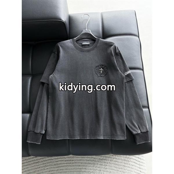 クロムハーツ CHROME HEARTS コピー 新作 偽レイヤード風 長袖Tシャツ 十字架×ホースシュー 刺繍デザイン ユニセックス-0
