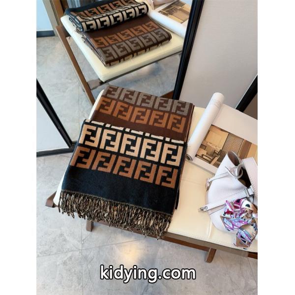 FENDI フェンディ 2025秋冬新作 FFカリグラフィー リバーシブル ウールカシミヤマフラー 65×195cm-4