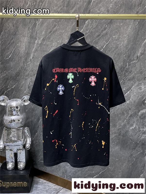 ブラック 半袖Tシャツ Chrome Hearts クロムハーツ コピー トーンオンサークルロゴ バックプリント クルーネック ゆったりシルエット-2