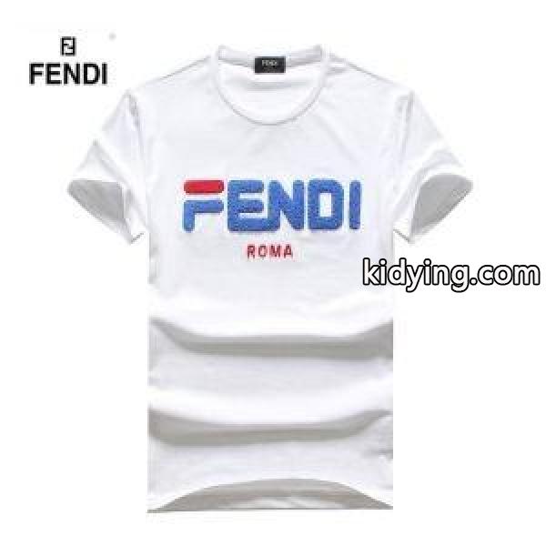 フェンディ スーパー コピーFENDI最安値セールロゴプリントＴシャツ流麗なシルエット男性用黒白イエローグレー-3