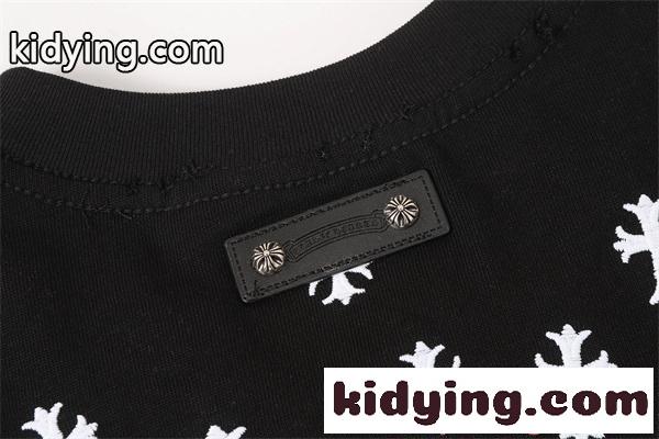 クロムハーツ コピー Chrome Hearts 26SS 半袖Tシャツ ブラック クロス刺繍 高密度320g 厚手生地 ダメージ加工 ヴィンテージ仕上げ 高級ストリート ユニセックス-3