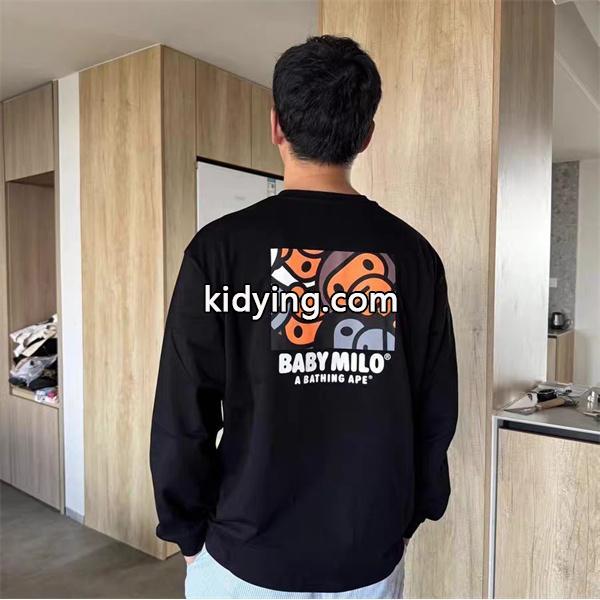 ホワイト × ブラック プリント 長袖 T シャツ ベイプ BAPE コピー 秋冬ストリート可愛らしい-3